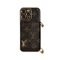 Monogram iPhone Case with Wallet and Strap Brown Large Print