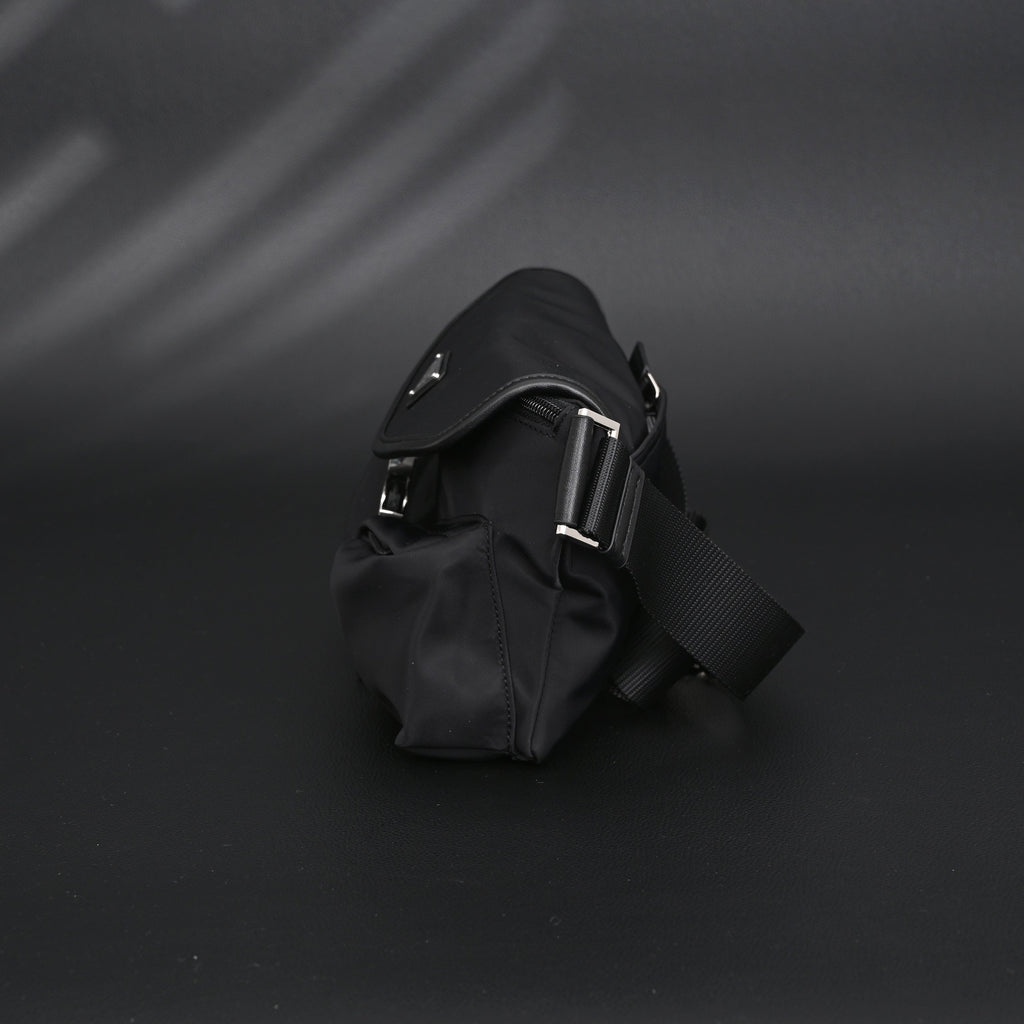 Prada Nylon Black Belt Bag with Silver Logo - Black with Silver-Tone Hardware