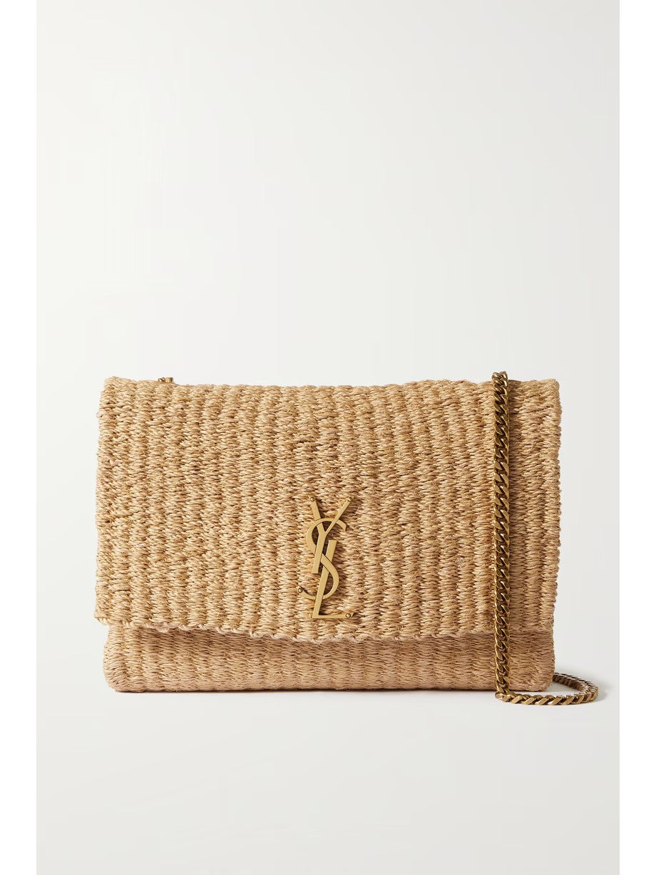 YSL Saint Laurent Kate Medium Raffia Shoulder Bag