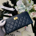 Chanel Caviar Quilted Classic Zip Boy Pouch - Navy