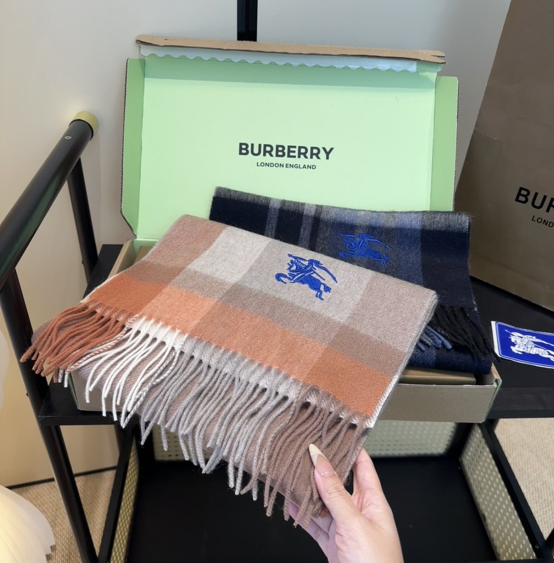 Burberry Pink Plaid Fringe Scarf — front