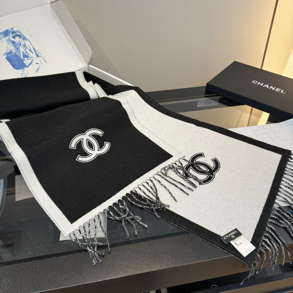 Chanel Two-Tone Fringed Scarf — front