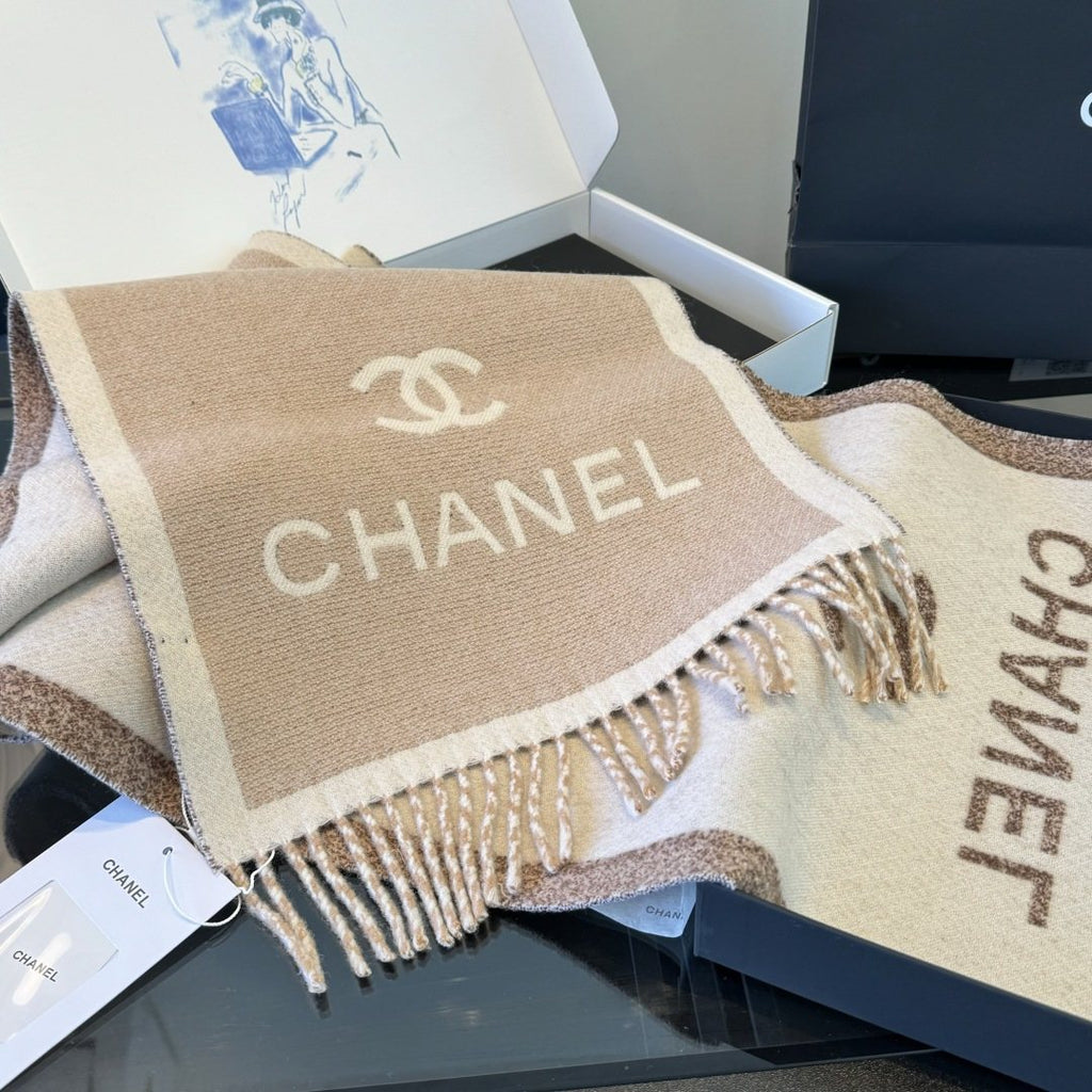 Chanel Logo Fringe Scarf — detail